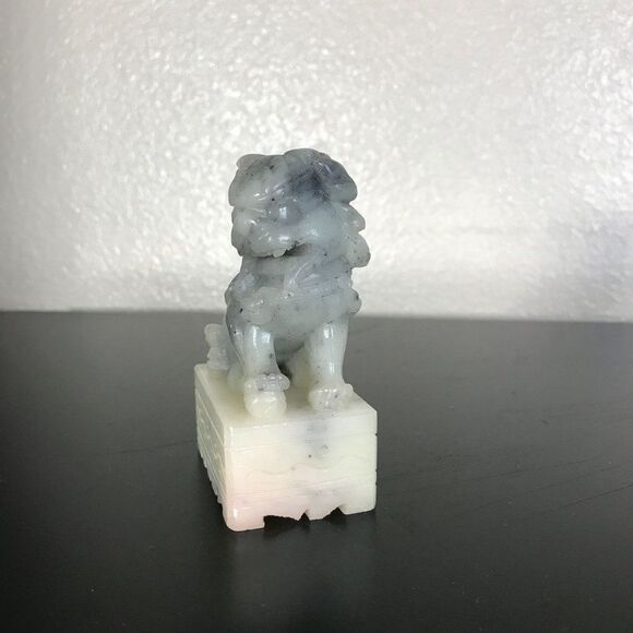 Vintage Carved Gray Grey Quartz Chinese Foo Dog Figurine Statue Decor - Picture 5 of 6